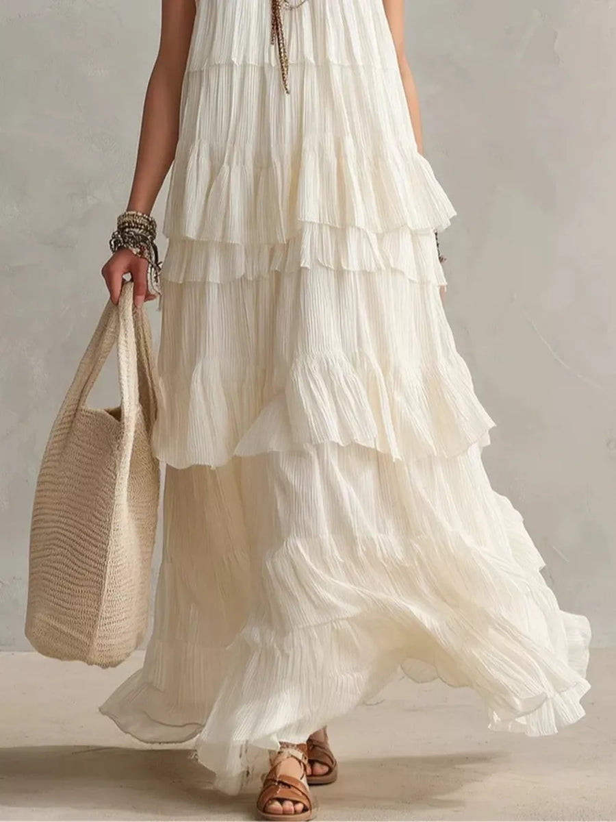 100% polyester Care instructions: Machine wash cold maxi dress in cream with A-line silhouette