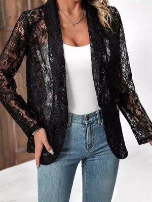 blazer in White with floral and lace