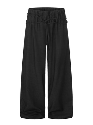 Men's Drawstring Wide-Leg Casual Sweatpants in navy blue with drawstring waist