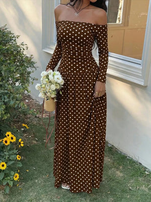 Off-the-shoulder Maxi Dress in Brown, view 19
