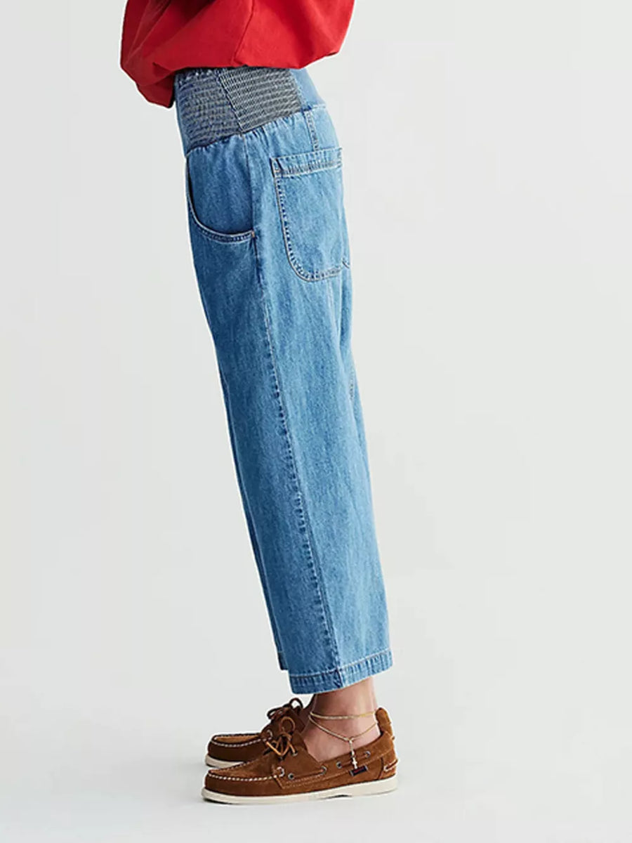 light blue wide-leg jeans