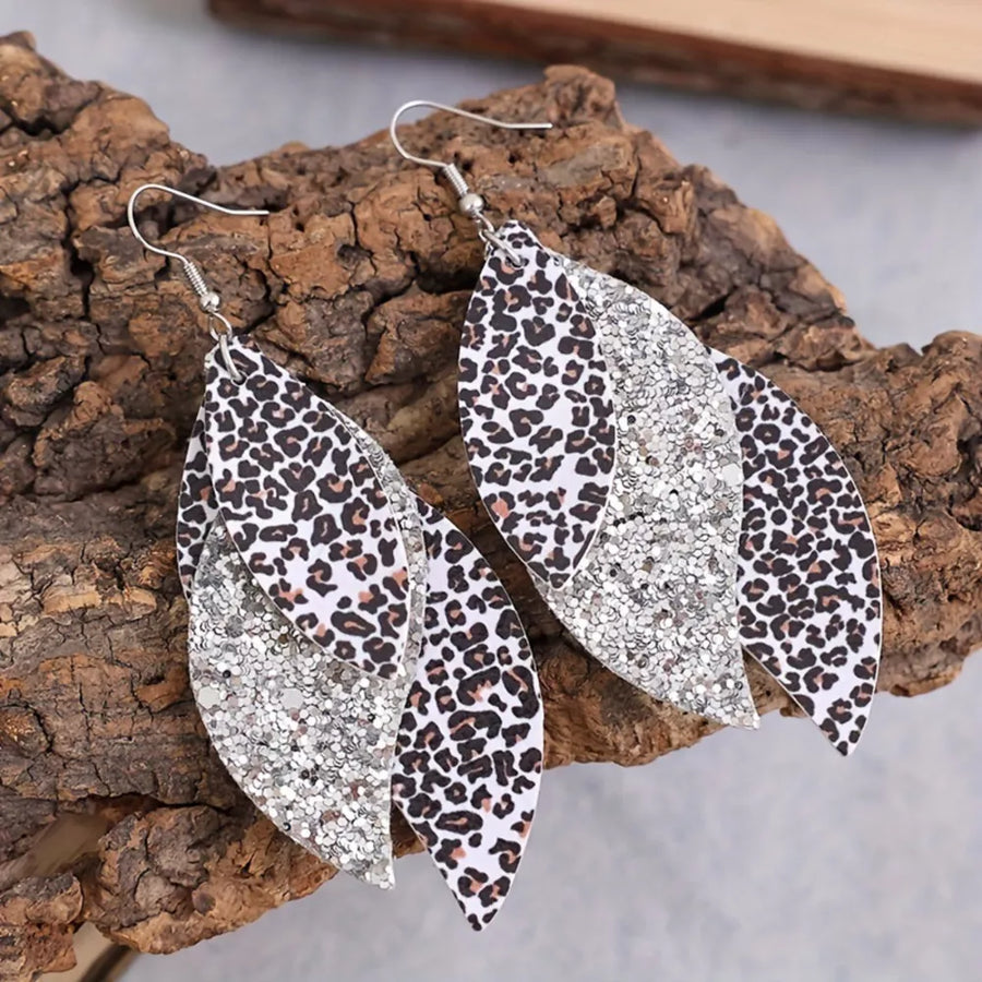 earrings in tan with leopard-print and layered