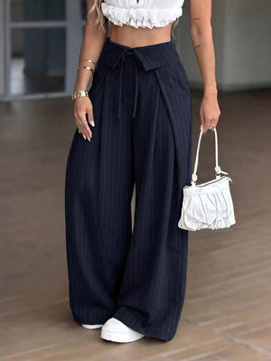 wide-leg pants featuring striped in Green with 93% polyester, 7% viscose Care instructions: Machine wash cold texture