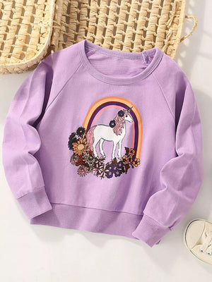 Lavender cotton sweatshirt with unicorn and rainbow graphic