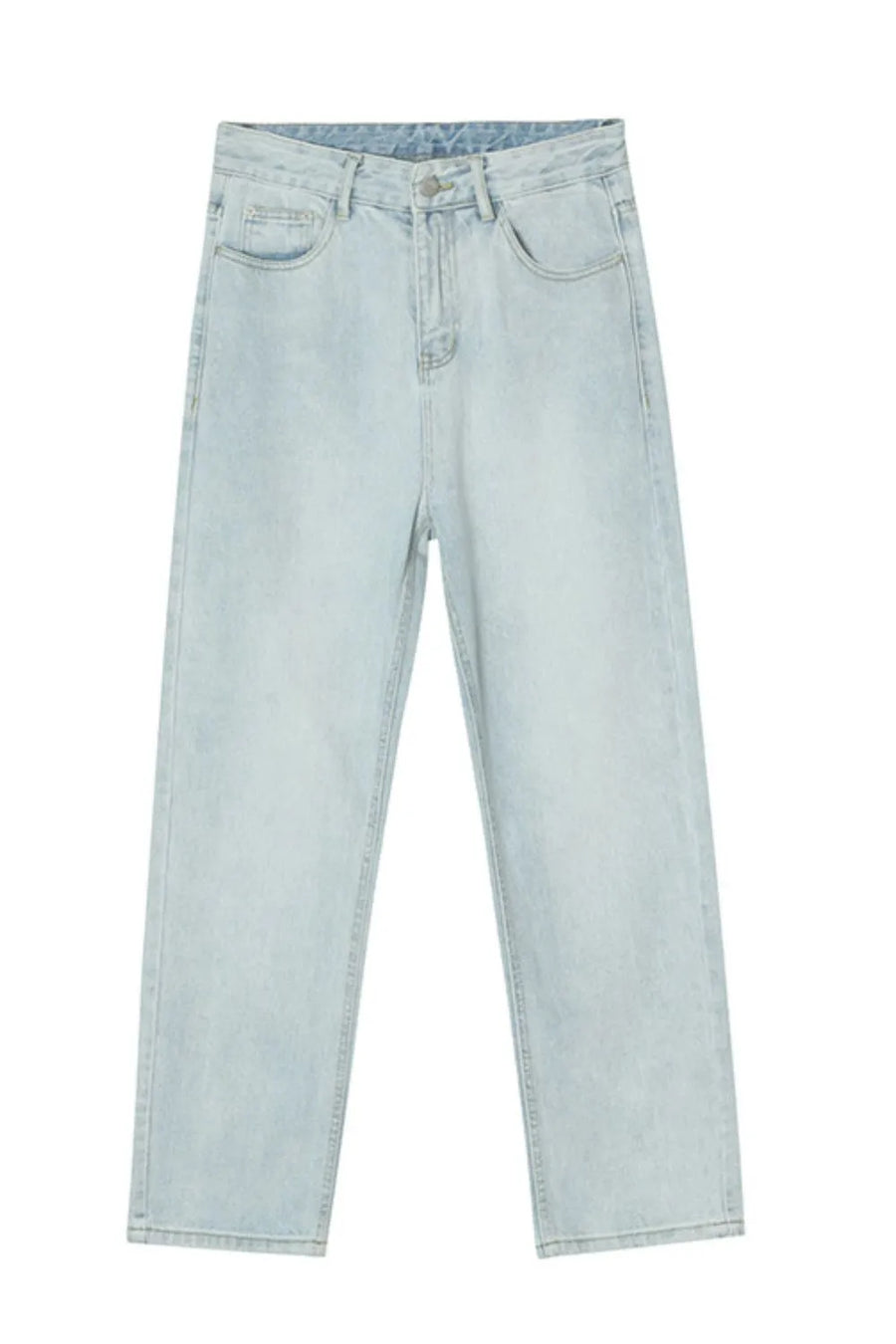 Relaxed fit light wash denim jeans with a straight leg cut.