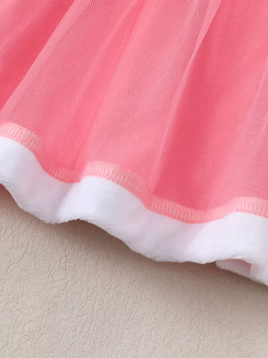 Pink tulle baby set with fluffy white trim detail