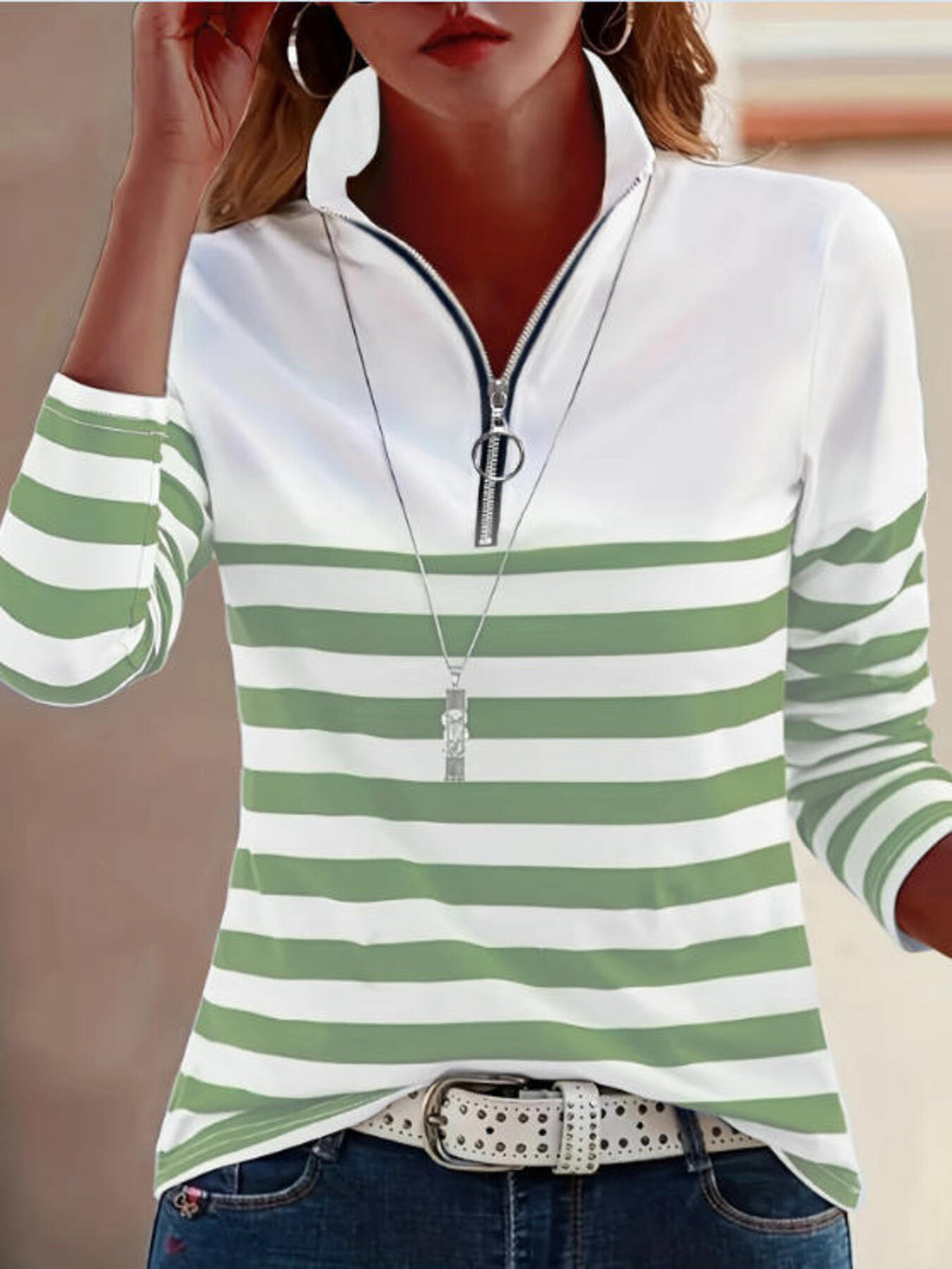 Red And White t-shirt with hip-length and quarter-zip