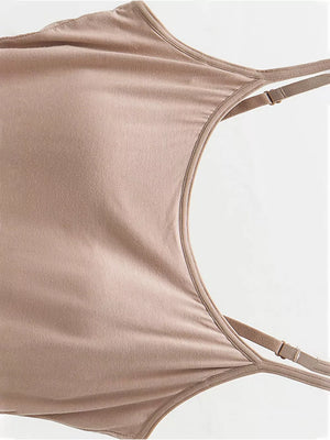 Cozy cami pajama top in Khakis with adjustable spaghetti straps and a scoop neckline.