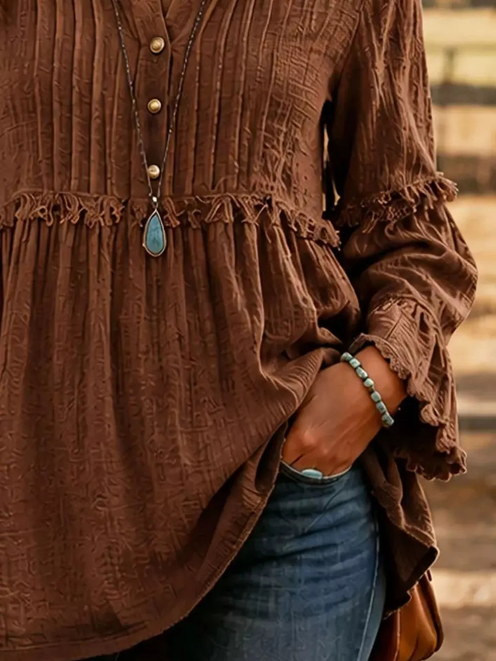 dusty blue relaxed blouse with notched