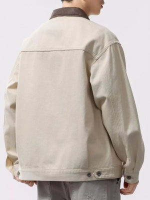 Casual two-tone collar jacket in Khaki cotton with button details.