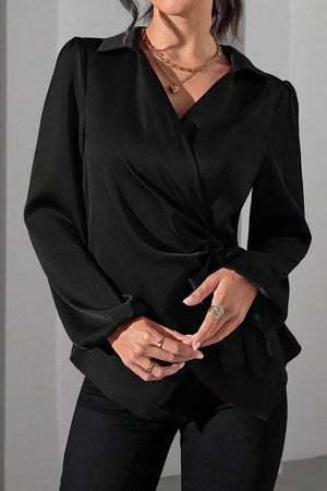 rust blouse with hip-length and wrap