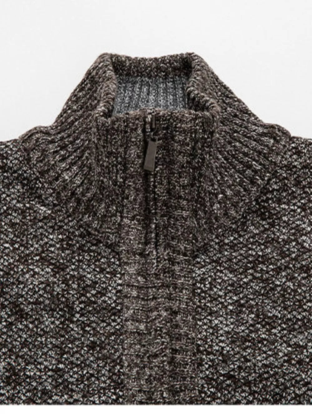 Blue zip-up sweater with half-zip and textured