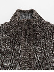 Blue zip-up sweater with half-zip and textured