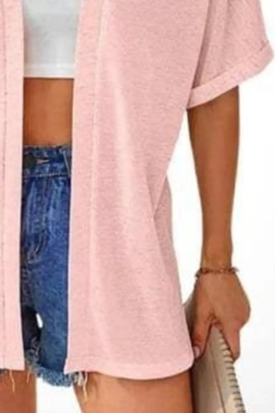 bohemian cardigan in coral pink with open front