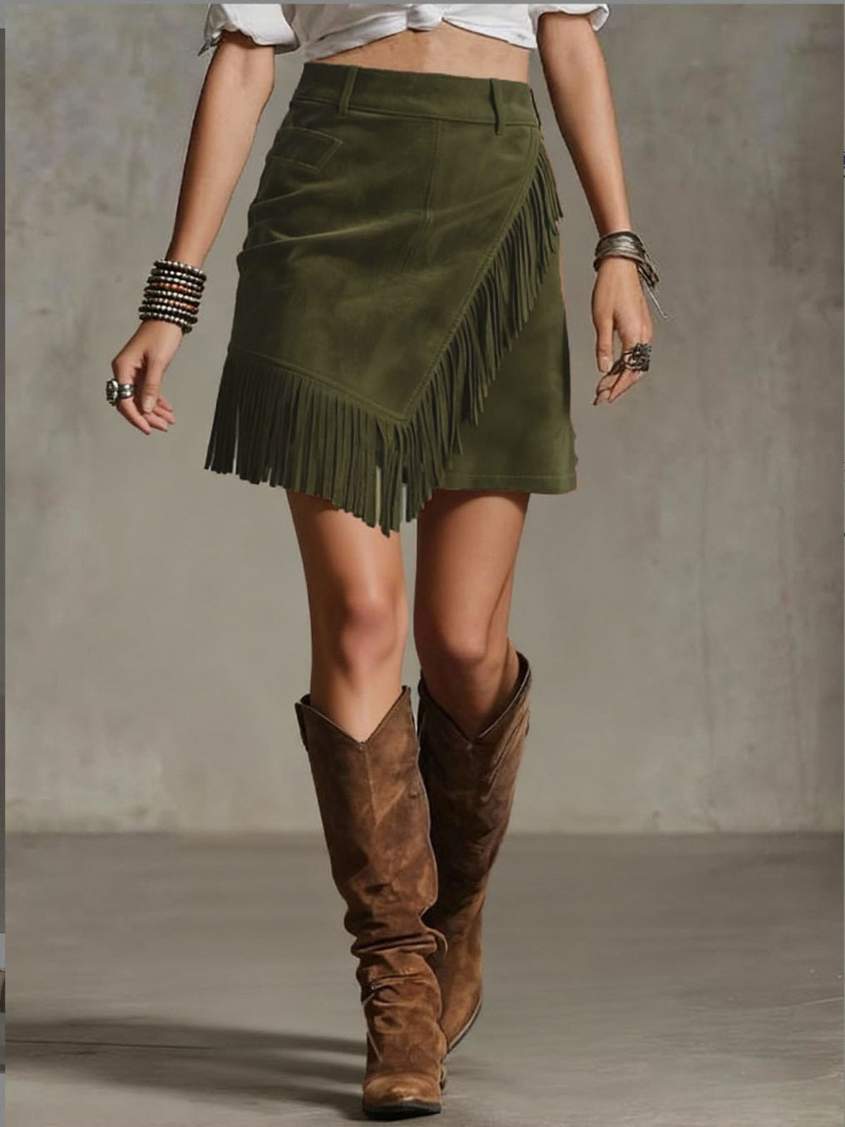 wrap skirt in Coffee Brown with asymmetrical and mini