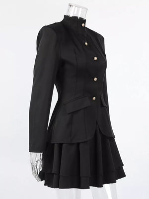 Elegant Stand Collar Blazer And Mini Skirt Set option 8