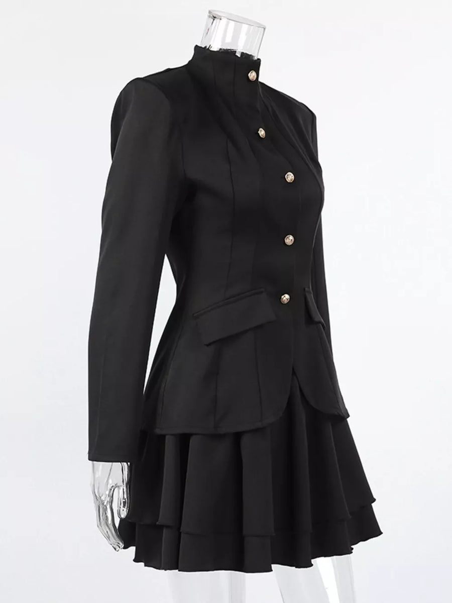 Elegant Stand Collar Blazer And Mini Skirt Set option 8