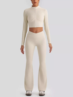 Seamless Criss-cross V-neck Tank And Leggings Set in Brown