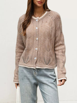 cardigan in Khaki with openwork and openwork