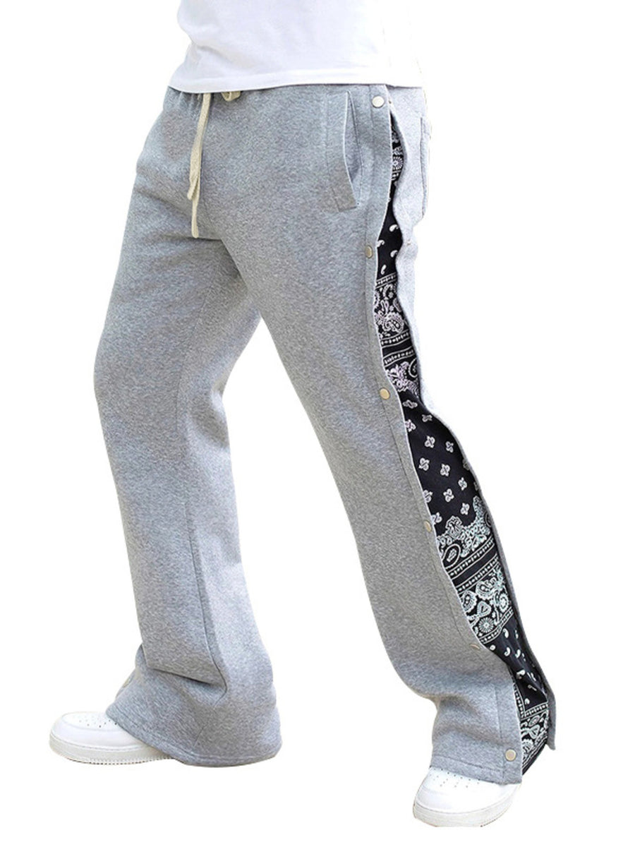 Black Men's Full Size Side Snap Button Pants Plus Size