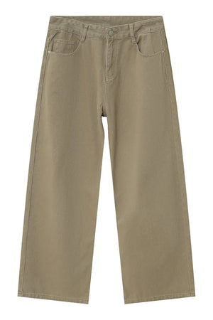 Khaki wide-leg denim jeans with a basic utility style.