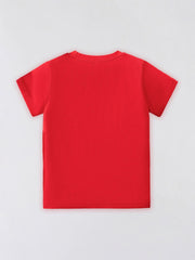 Red cotton t-shirt for toddlers with short sleeves and a crew neck.