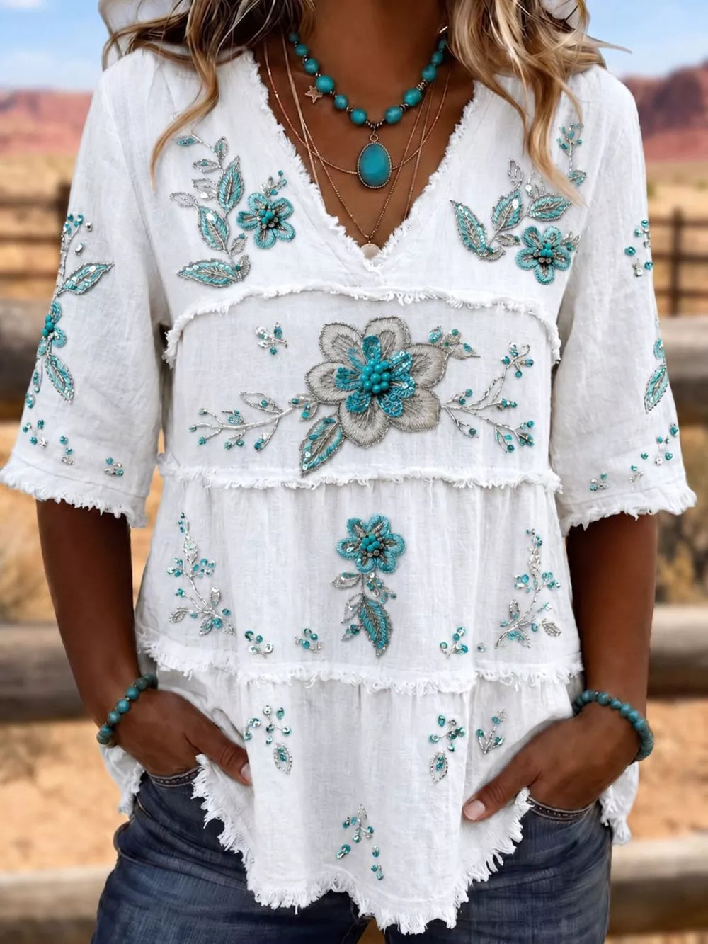 White blouse with pullover and floral