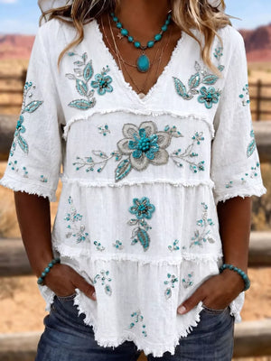 White blouse with pullover and floral