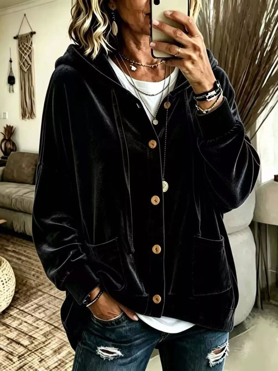 Full Size Casual Button-down Hooded Outerwear in Pink with buttoned