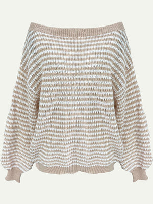 Blue oversized pullover sweater with off-shoulder