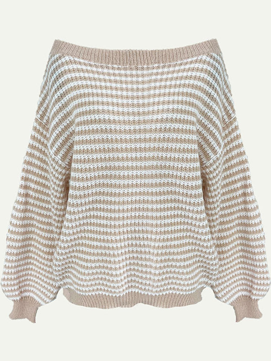 Blue oversized pullover sweater with off-shoulder