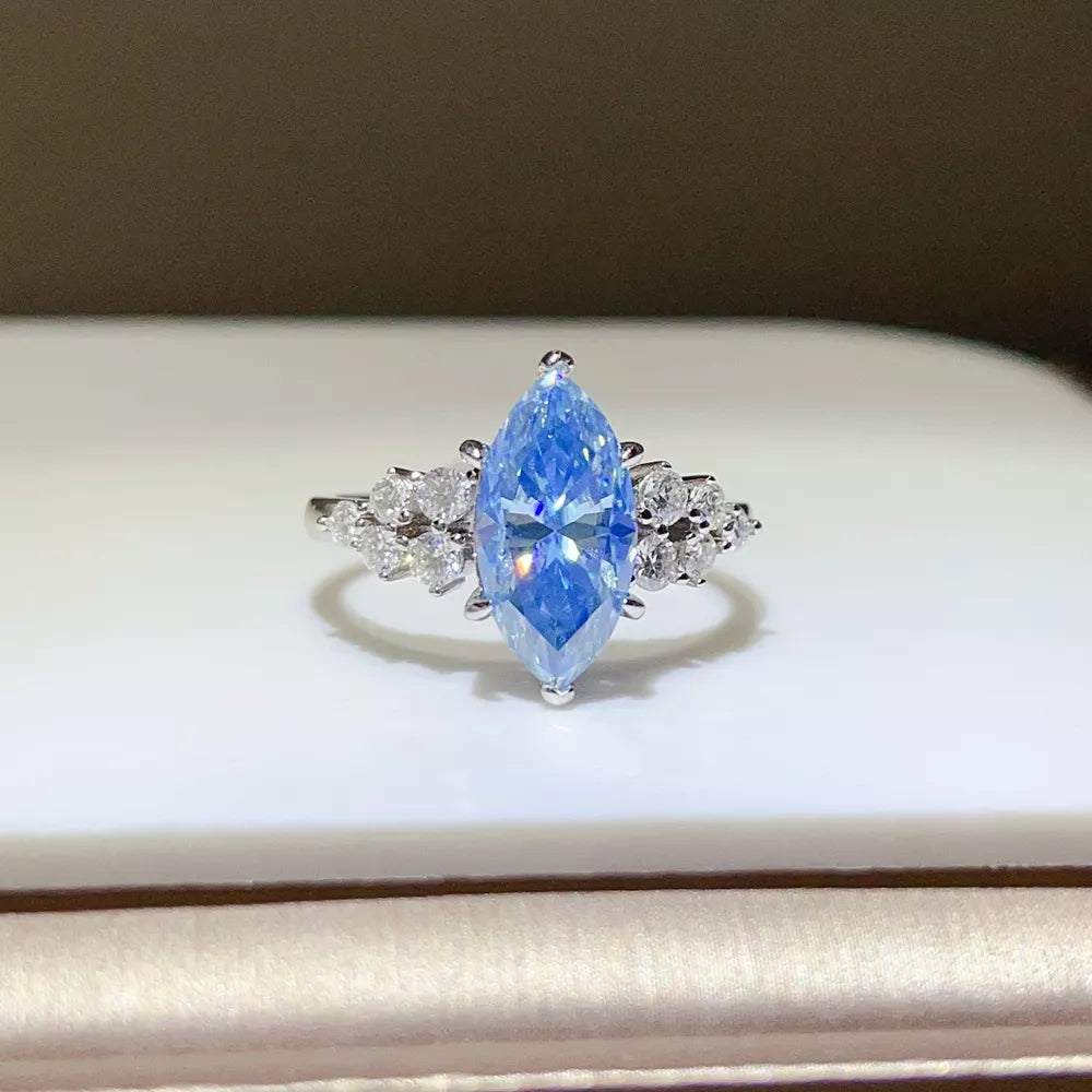 925 Sterling Silver Marquise Solitaire Moissanite Ring