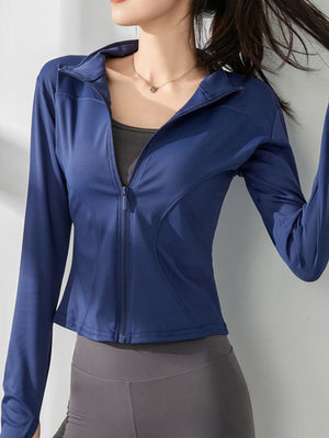Polyester &amp windbreaker in Dusty Lake Blue with slim silhouette