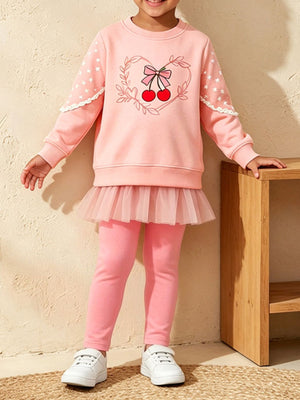 light pink sweatshirt with graphic print and crew neck