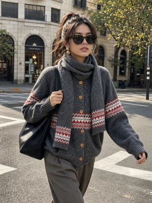 vintage-inspired cardigan in tan with round neck