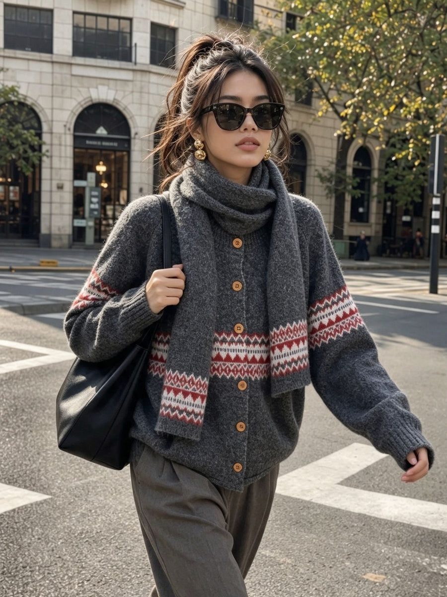 vintage-inspired cardigan in tan with round neck