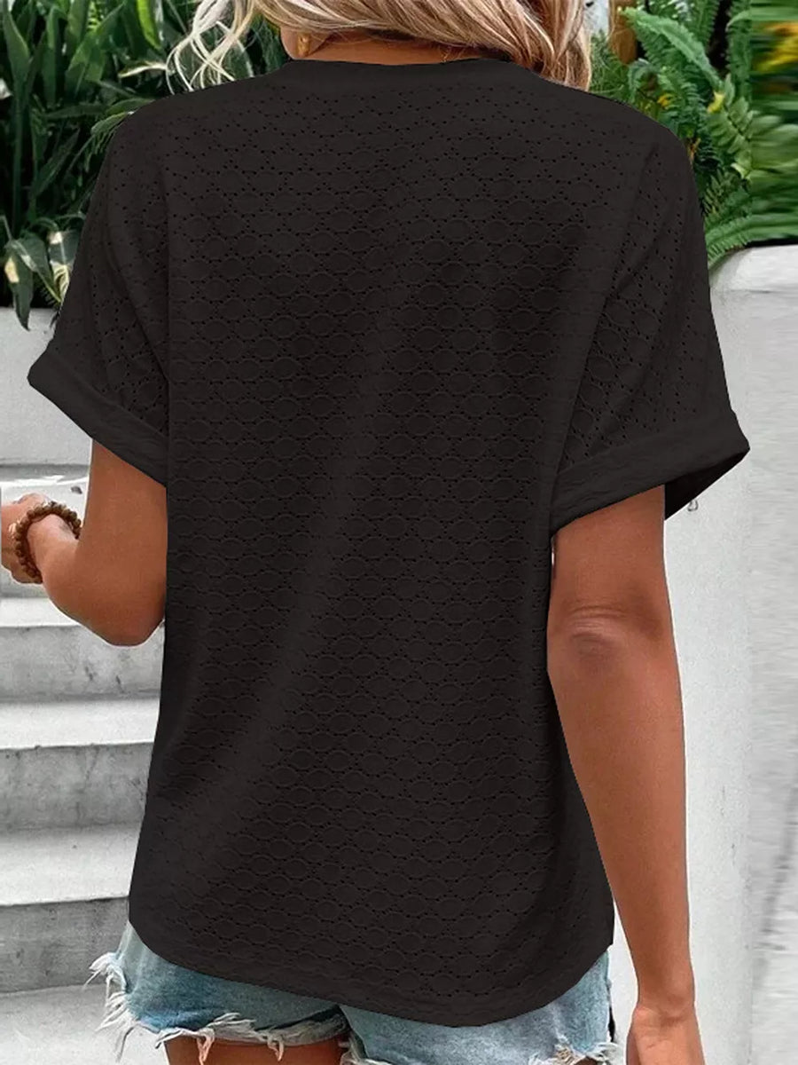 Notched Short Sleeve Top in White
