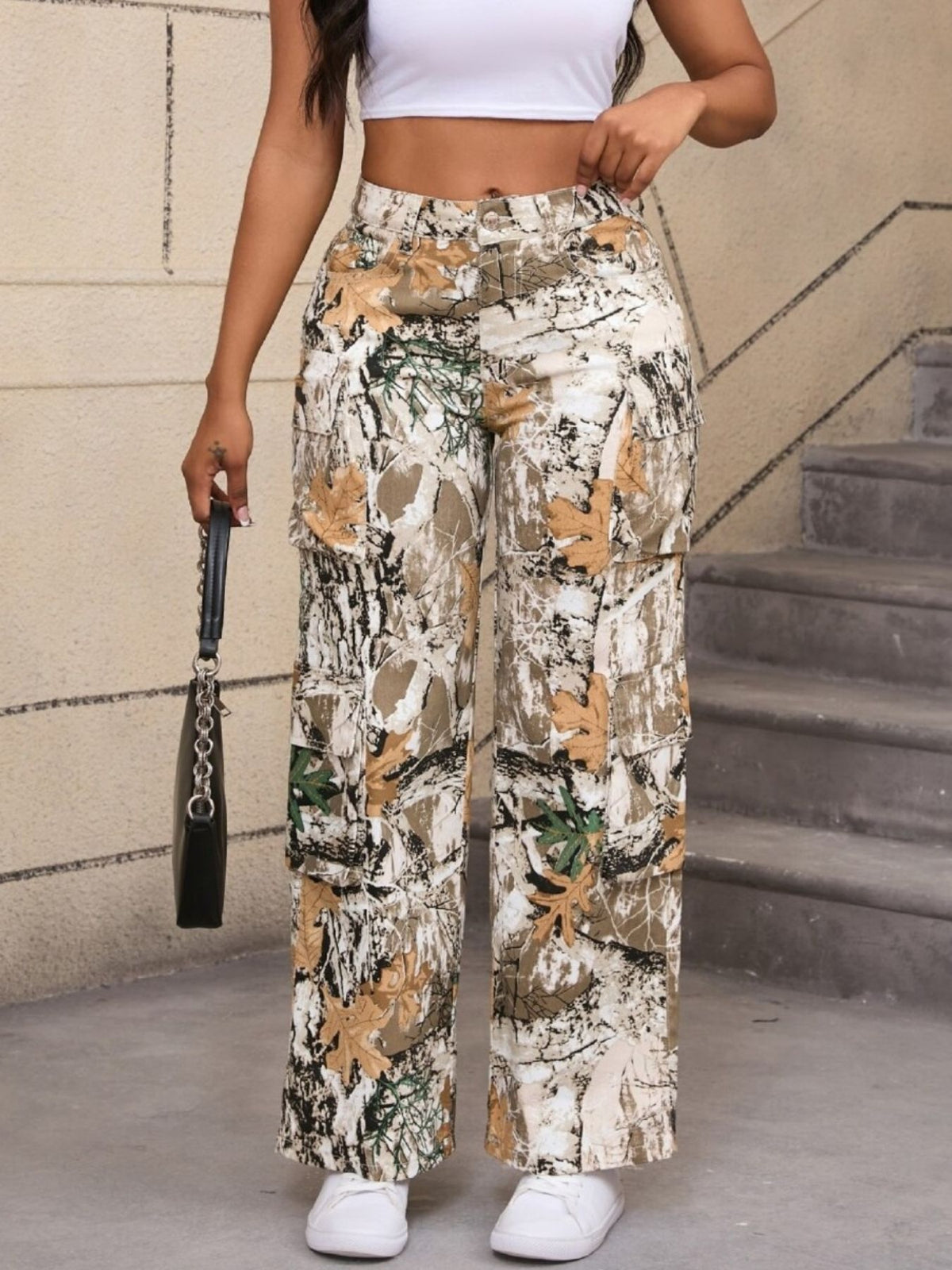 cargo pants in beige featuring pocketed and relaxed fit
