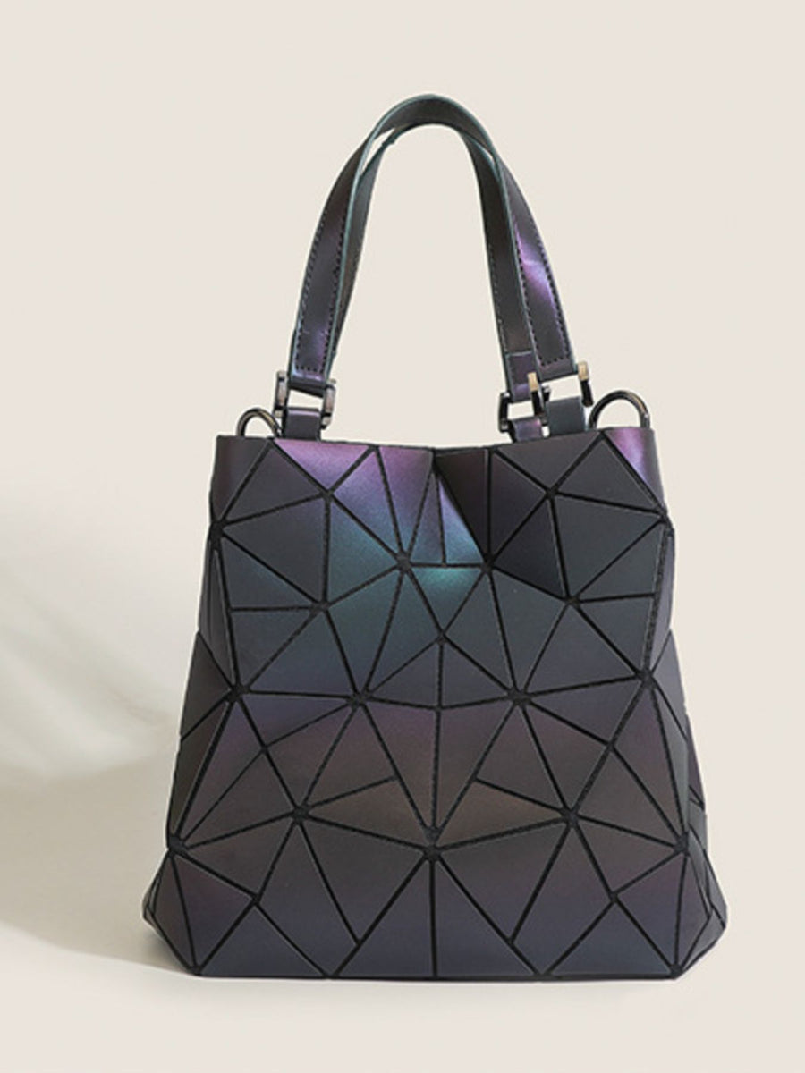 Dark Gray handbag featuring top handles and geometric