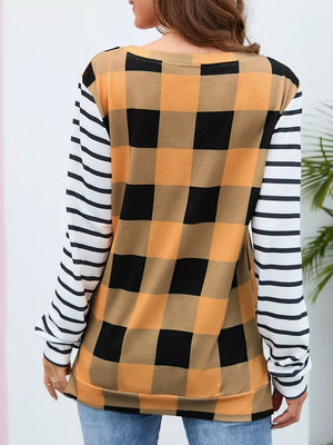 Plaid And Stripe Contrast Long Sleeve T-shirt option 7