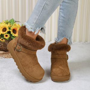 Round Toe Fuzzy Ankle Boots in camel with round toe
