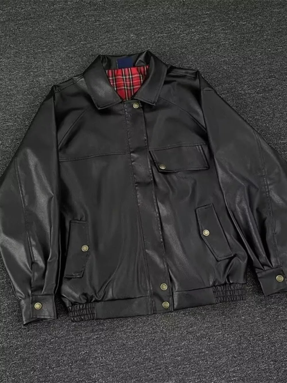 dark brown bomber jacket with hip-length and zip-front