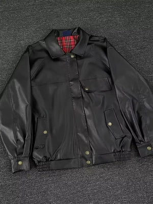 dark brown bomber jacket with hip-length and zip-front