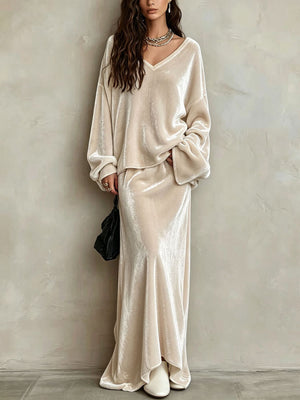 blouse in cream featuring two-piece set and relaxed fit