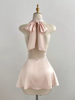 Satin Backless Halter Neck Mini Dress option 3