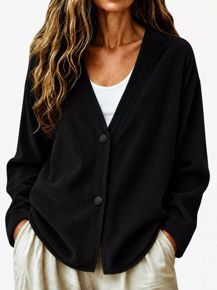 Light Blue Casual Corduroy Button-up Cardigan