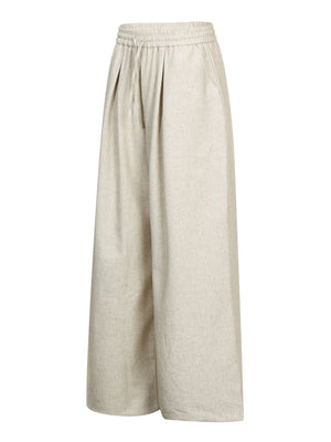 wide-leg pants in Black with drawstring waist and full-length