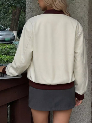 Contrast Trim Zip Up Jacket option 5