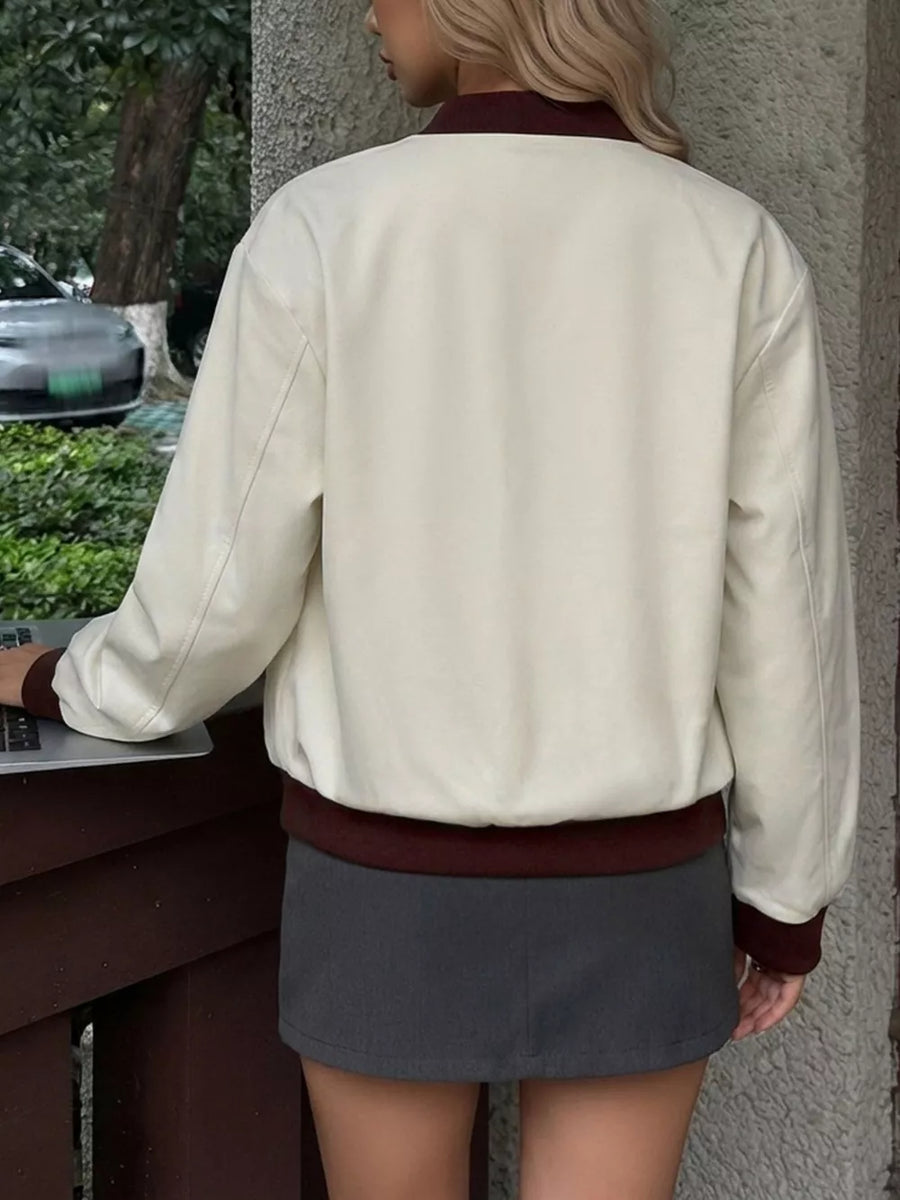 Contrast Trim Zip Up Jacket option 5