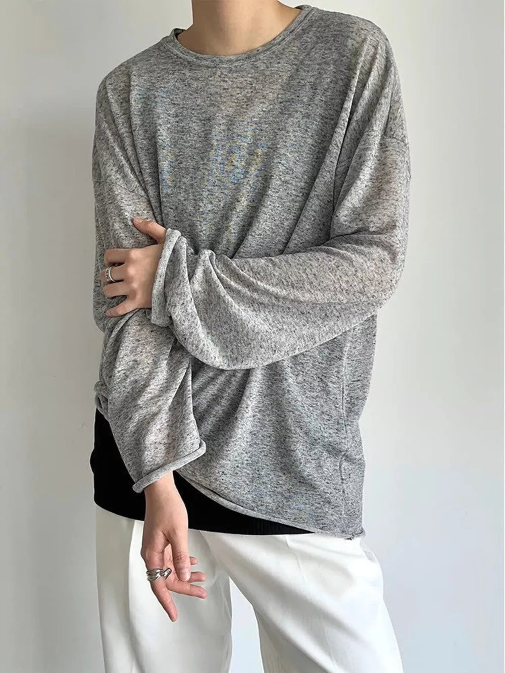 Gray Men's Plus Size Heathered Long-sleeve T-shirt